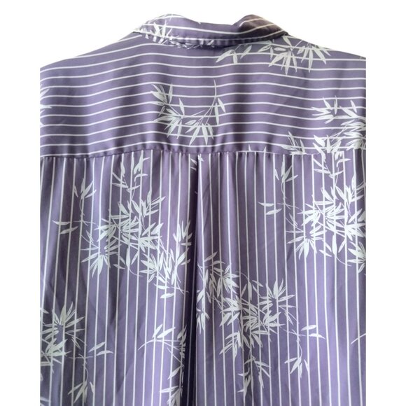 Catherines Purple Bamboo Print Button-Up Shirt Striped Long Sleeve Top 3X 26/28W - Picture 7 of 8
